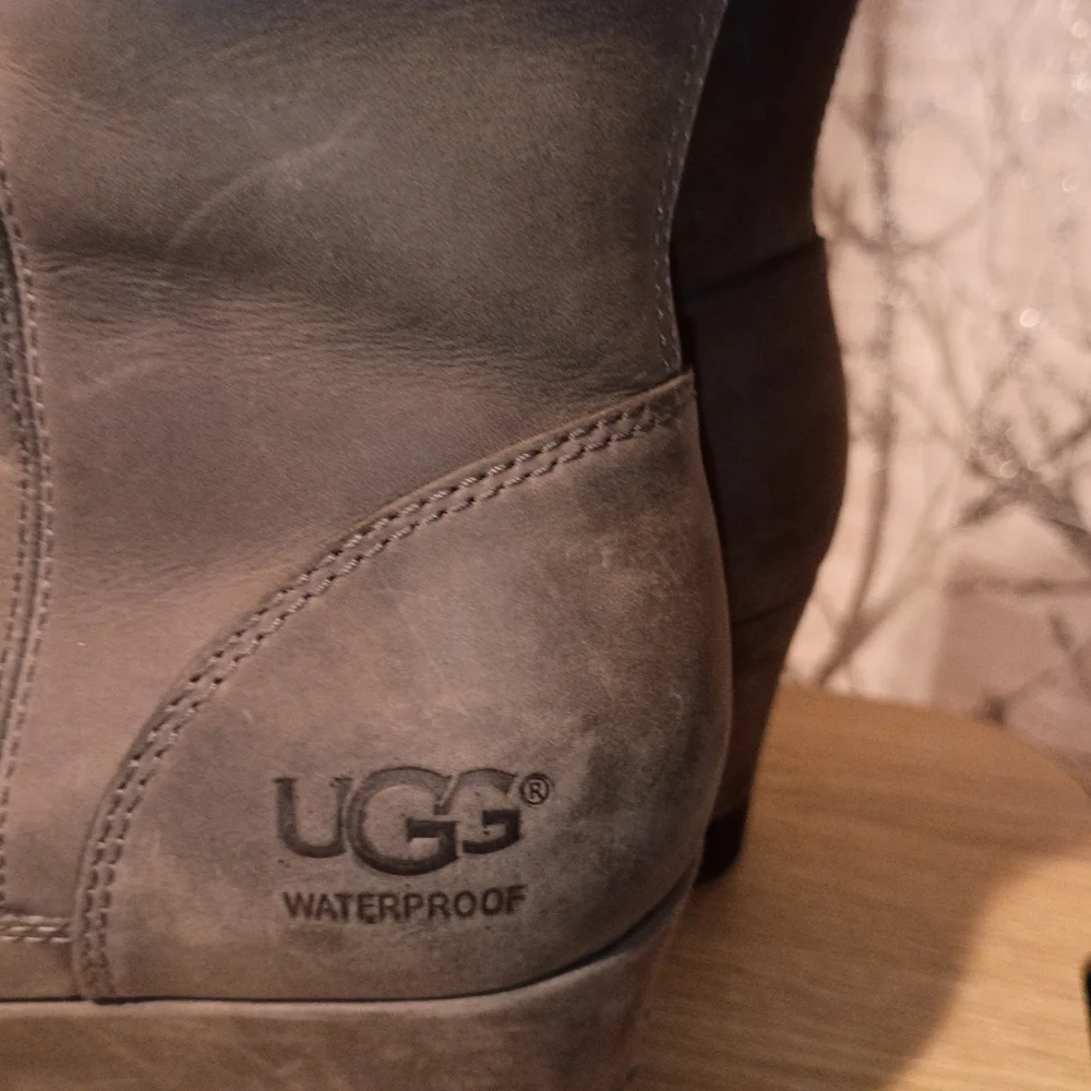 UGG Women's‎ Soft Gray Leather Wedge Boots- Waterproof